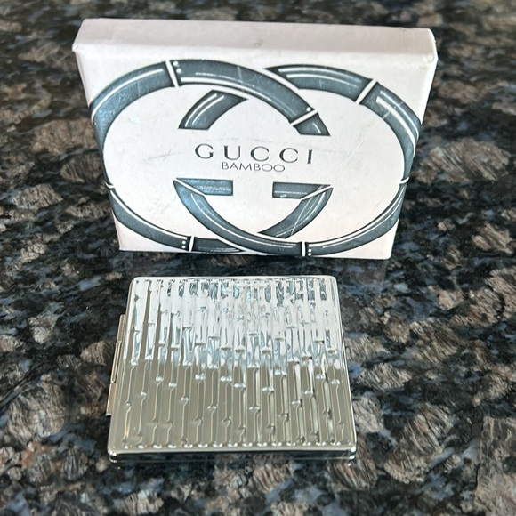 GUCCI BAMBOO SILVER TONE DOUBLE SIDED COMPACT MIRROR NEW - Picture 6 of 8